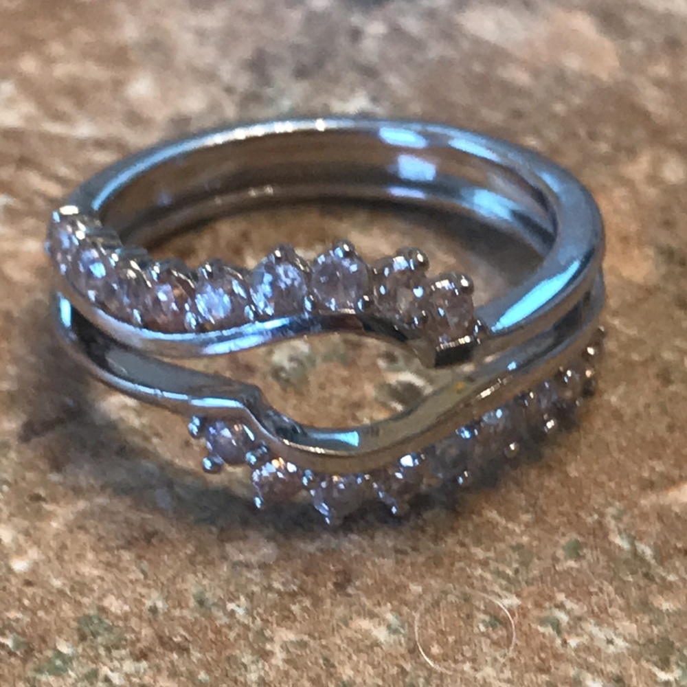 White Zircon Rhodium Sterling Silver Ring Guard - Picture 2 of 4